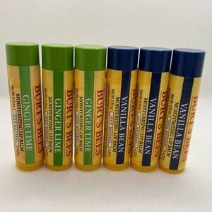 Burt's Bees Moisturizing Lip Balm 100% Natural 3 x Vanilla Bean  3 x Ginger Lime